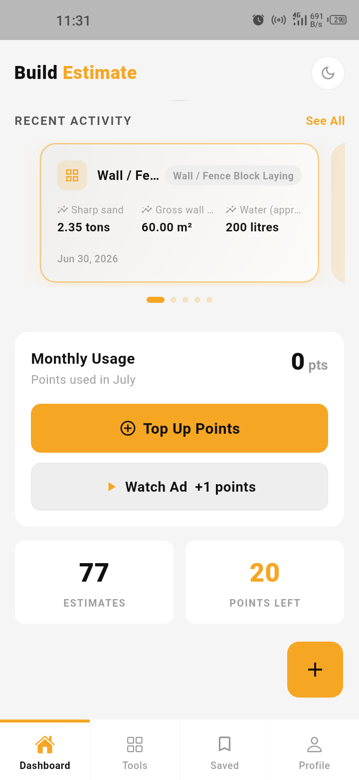 Build Estimate app screen